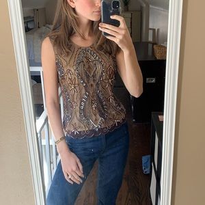 Beaded, Sequin and Mesh Sleeveless Blouse Size: M